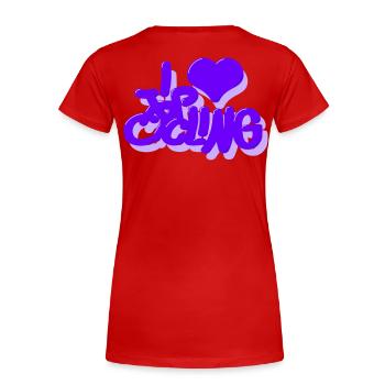 I_love_Cycling_Lila - Frauen Premium Bio T-Shirt - Rot - Hinten - Mia (176cm)
