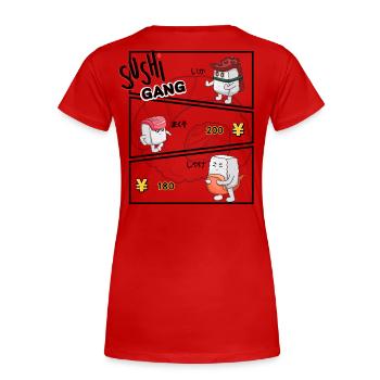 Sushi Gang Comicfiguren - Frauen Premium Bio T-Shirt - Rot - Hinten - Mia (176cm)