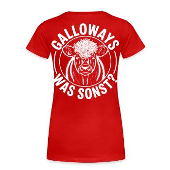 Galloway Kuh Emblem - Frauen Premium Bio T-Shirt - Rot - Hinten - Mia (176cm)