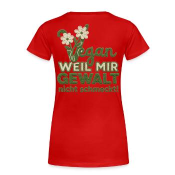 Vegan weil mir Gewalt nicht schmeckt – Häkel-Desig - Frauen Premium Bio T-Shirt - Rot - Hinten - Mia (176cm)