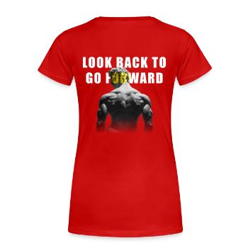 Motivationsskulptur - Frauen Premium Bio T-Shirt - Rot - Hinten - Mia (176cm)