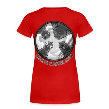 EINFACH MAL IN DIE RÖHRE SCHAUEN Monochrom -Tauben - Frauen Premium Bio T-Shirt - Rot - Hinten - Mia (176cm)