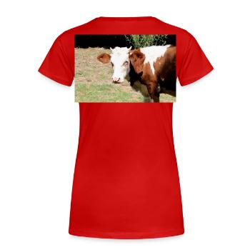 Kuh Poster - Frauen Premium Bio T-Shirt - Rot - Hinten - Mia (176cm)