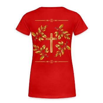 Gold Edition No. 1 | Spread the Gospel! - Women's Premium Organic T-Shirt - red - Back - Mia (176cm)