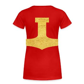 Mjölnir Schutzsymbol Mjölnir Thors Hammer - Frauen Premium Bio T-Shirt - Rot - Hinten - Mia (176cm)