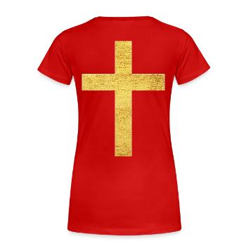 Christian Cross Symbol of Faith and Protection - Women's Premium Organic T-Shirt - red - Back - Mia (176cm)