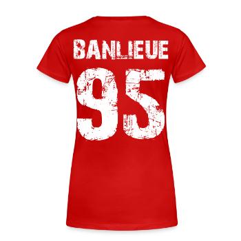 banlieue 95 - T-shirt bio Premium Femme - rouge - Dos - Mia (176cm)