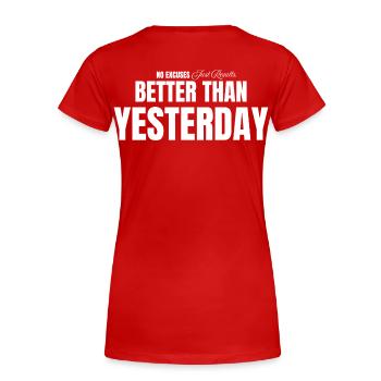 ALPHA DIVISION -Better than yesterday- Gym Apparel - Women's Premium Organic T-Shirt - red - Back - Mia (176cm)