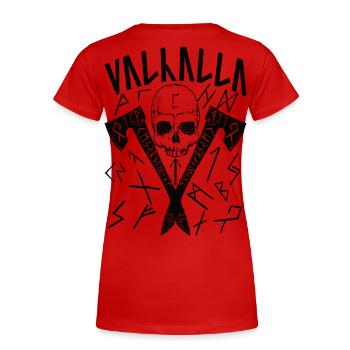 Valhalla Runes - Frauen Premium Bio T-Shirt - Rot - Hinten - Mia (176cm)