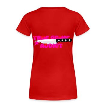 Addiction au True Crime - T-shirt bio Premium Femme - rouge - Dos - Mia (176cm)
