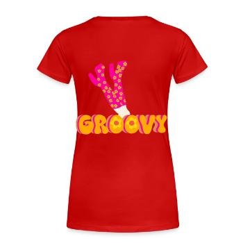 Funky Groovy Disco Plateau Stiefel - Frauen Premium Bio T-Shirt - Rot - Hinten - Mia (176cm)