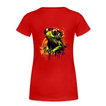 Cooler Frosch mit Sonnenbrille und Kopfhörern - Frauen Premium Bio T-Shirt - Rot - Hinten - Mia (176cm)