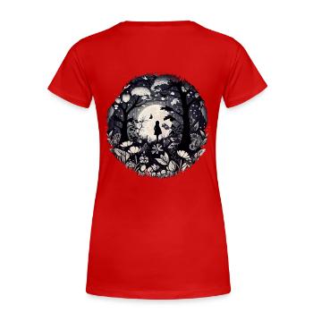 Fille dans une forêt de conte de fées mystique avec des fleurs - T-shirt bio Premium Femme - rouge - Dos - Mia (176cm)