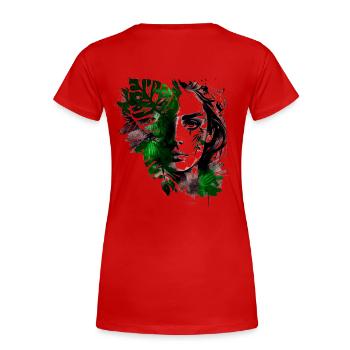 Beautiful plants lady as ink sketch - Women's Premium Organic T-Shirt - red - Back - Mia (176cm)