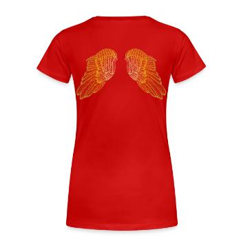 Schwebende goldene Feder Engelsflügel - Frauen Premium Bio T-Shirt - Rot - Hinten - Mia (176cm)
