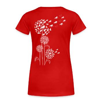 Dandelion with Blossom and Tölt White - Women's Premium Organic T-Shirt - red - Back - Mia (176cm)