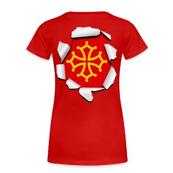Croix Occitane - T-shirt bio Premium Femme - rouge - Dos - Mia (176cm)