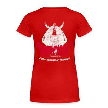 Universal Monsters Dracula Schriftzug Fledermäuse - Frauen Premium Bio T-Shirt - Rot - Hinten - Mia (176cm)