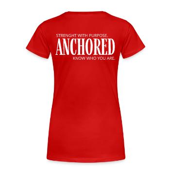 VERANKERT - Frauen Premium Bio T-Shirt - Rot - Hinten - Mia (176cm)