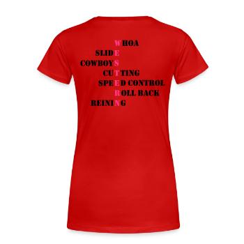 Westernschriftzug Cowboys - Frauen Premium Bio T-Shirt - Rot - Hinten - Mia (176cm)