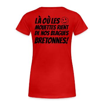 blagues bretonnes,cadeaux humoristique,Humour BZH - T-shirt bio Premium Femme - rouge - Dos - Mia (176cm)