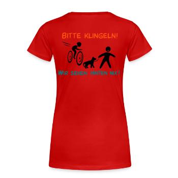 Bitte klingeln! Radfahrer-Hund - Frauen Premium Bio T-Shirt - Rot - Hinten - Mia (176cm)