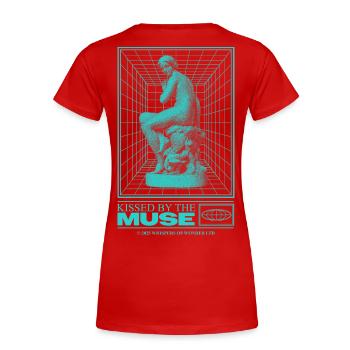 Neon-Statue im Cyberraum - Frauen Premium Bio T-Shirt - Rot - Hinten - Mia (176cm)