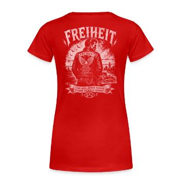 Freiheit Oldschool Outlaw Vintage Tattoo Back - Frauen Premium Bio T-Shirt - Rot - Hinten - Mia (176cm)
