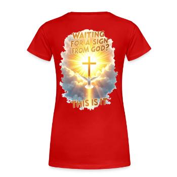 Zeichen von Gott - Frauen Premium Bio T-Shirt - Rot - Hinten - Mia (176cm)