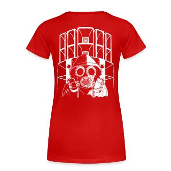 Tekno 23 Soundsystem gas mask - Frauen Premium Bio T-Shirt - Rot - Hinten - Mia (176cm)