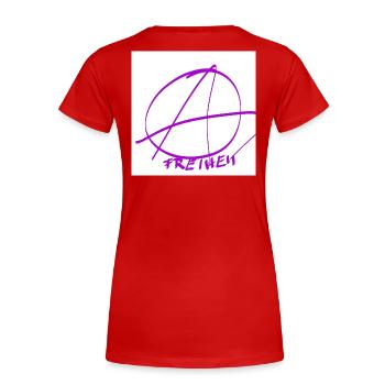 Freiheit im Kreis der Anarchie – Lila Linien - Frauen Premium Bio T-Shirt - Rot - Hinten - Mia (176cm)