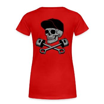 Totenkopf und Kolben - Frauen Premium Bio T-Shirt - Rot - Hinten - Mia (176cm)