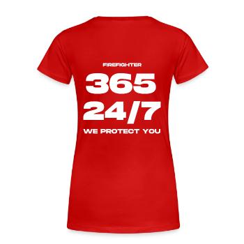Feuerwehr, Firefighter - Frauen Premium Bio T-Shirt - Rot - Hinten - Mia (176cm)