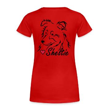 Sheltie ❤ - Frauen Premium Bio T-Shirt - Rot - Hinten - Mia (176cm)