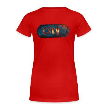 Panneau de ville rouillé de la ville avec une sensation vintage - T-shirt bio Premium Femme - rouge - Dos - Mia (176cm)