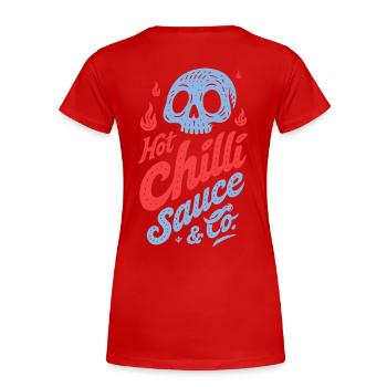 Blue Skull Chili Sauce Design - Women's Premium Organic T-Shirt - red - Back - Mia (176cm)