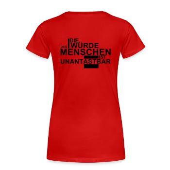 LA DIGNITÉ HUMAINE EST INVIOLABLE - T-shirt bio Premium Femme - rouge - Dos - Mia (176cm)