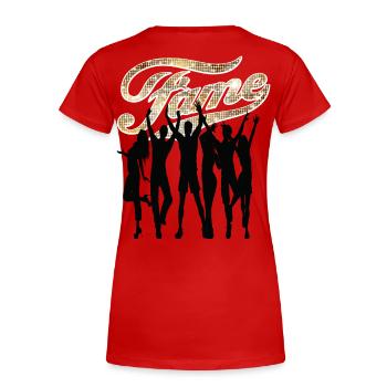 Fame party geschenke shirt - Frauen Premium Bio T-Shirt - Rot - Hinten - Mia (176cm)