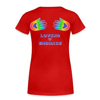Liebevolle Umarmung Hände Regenbogen Farben Herz - Frauen Premium Bio T-Shirt - Rot - Hinten - Mia (176cm)