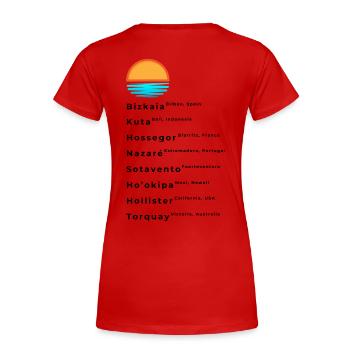 Bekannte Surf Spots Liste - Frauen Premium Bio T-Shirt - Rot - Hinten - Mia (176cm)