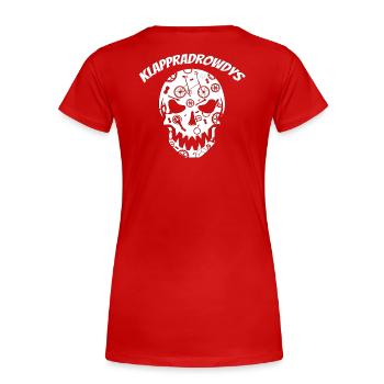 Klapprad Bicycle Skull Fahrrad Rowdys Bike Kappe - Frauen Premium Bio T-Shirt - Rot - Hinten - Mia (176cm)