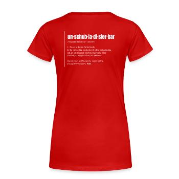 Unschubladisierbar – Wörterbuch auf dunklen Farben - Frauen Premium Bio T-Shirt - Rot - Hinten - Mia (176cm)