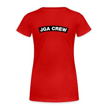 JGA Crew Element Top (JGA MC-Rocker-Kutten-Design) - Frauen Premium Bio T-Shirt - Rot - Hinten - Mia (176cm)