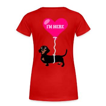 Chien Saucisse Hélium - T-shirt bio Premium Femme - rouge - Dos - Mia (176cm)