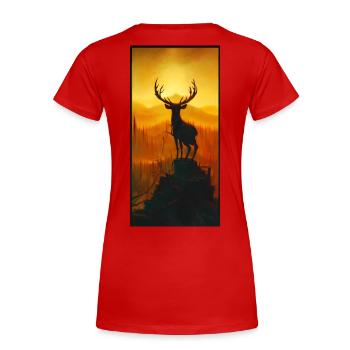 Hirsch auf Berg mit Sicht in Wald - Frauen Premium Bio T-Shirt - Rot - Hinten - Mia (176cm)