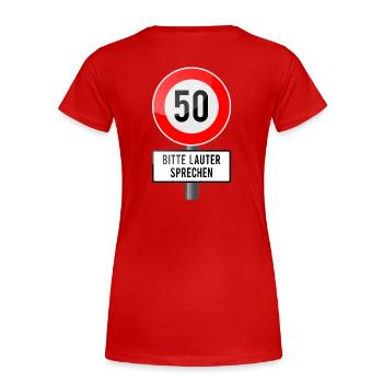 50 years shield louder - Women's Premium Organic T-Shirt - red - Back - Mia (176cm)