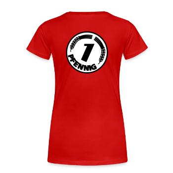 Pfennig - Frauen Premium Bio T-Shirt - Rot - Hinten - Mia (176cm)