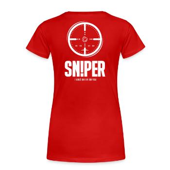 THE SNIPER white - Frauen Premium Bio T-Shirt - Rot - Hinten - Mia (176cm)