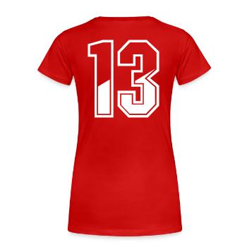 13 ans maillot numéro 13 T-shirt numéro 13 - T-shirt bio Premium Femme - rouge - Dos - Mia (176cm)