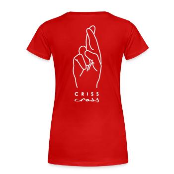 criss cross - Frauen Premium Bio T-Shirt - Rot - Hinten - Mia (176cm)